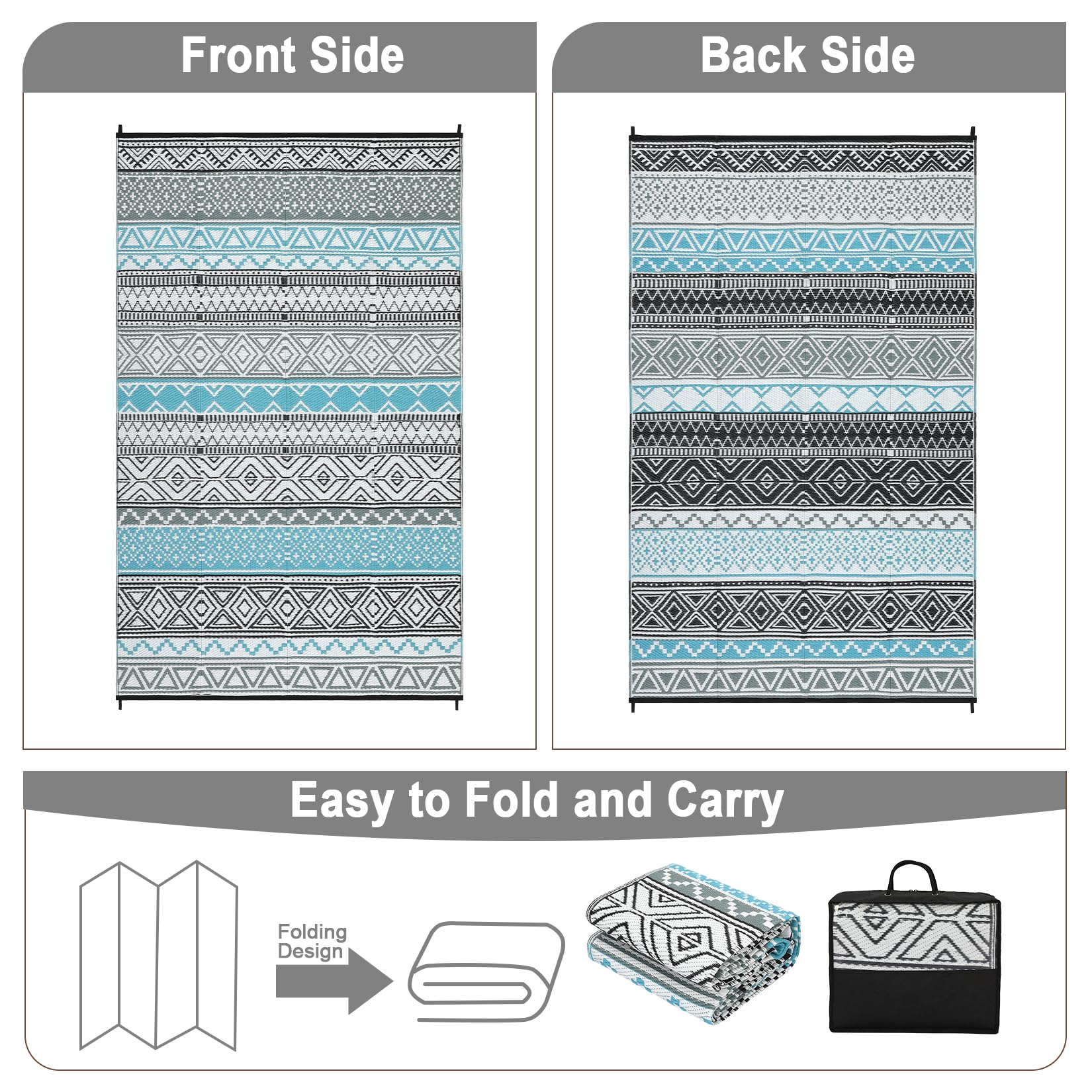 Tappeto da esterno impermeabile 150 x 240 cm reversibile in paglia di plastica per patio campeggio tappeto moquette geometrico per interni ed esterni camper tappeto moquette per cortile, terrazza
