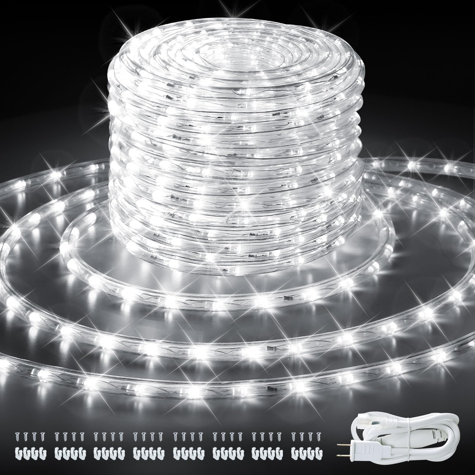 66ft/20m 720 LEDs Rope Lights, Cool White Rope Light Outside, Waterproof Rope Lighting for Indoor Outdoor, Plug in Flexible Connectable Decor Lights for Garden, Patio, Pool, Bedroom (6000K)