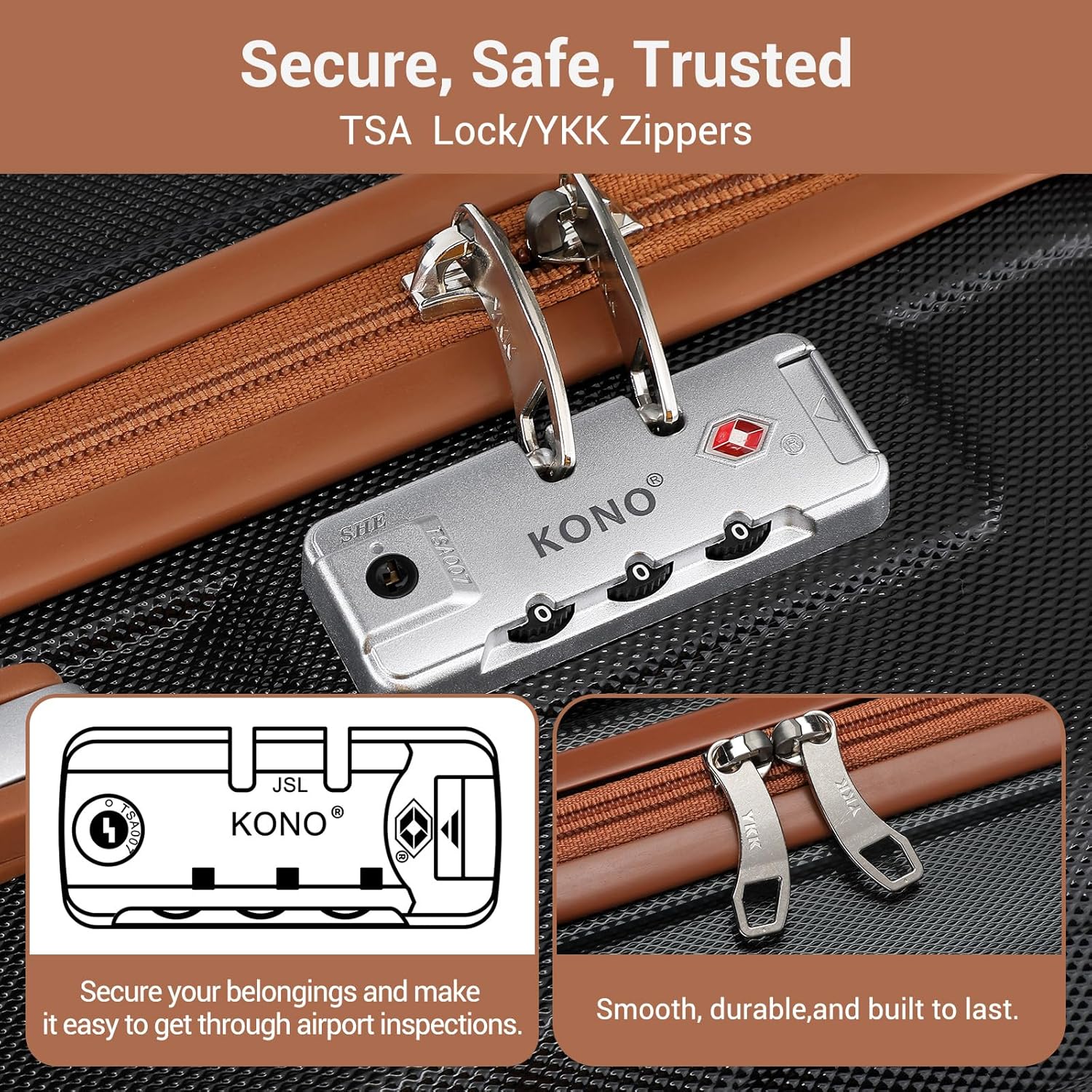 Kono Hardside Carry On Luggage with Spinner Wheels TSA Lock, Durable Suitcase Rolling Luggage, Carry-On 20-Inch, Apricot Black - Image 4