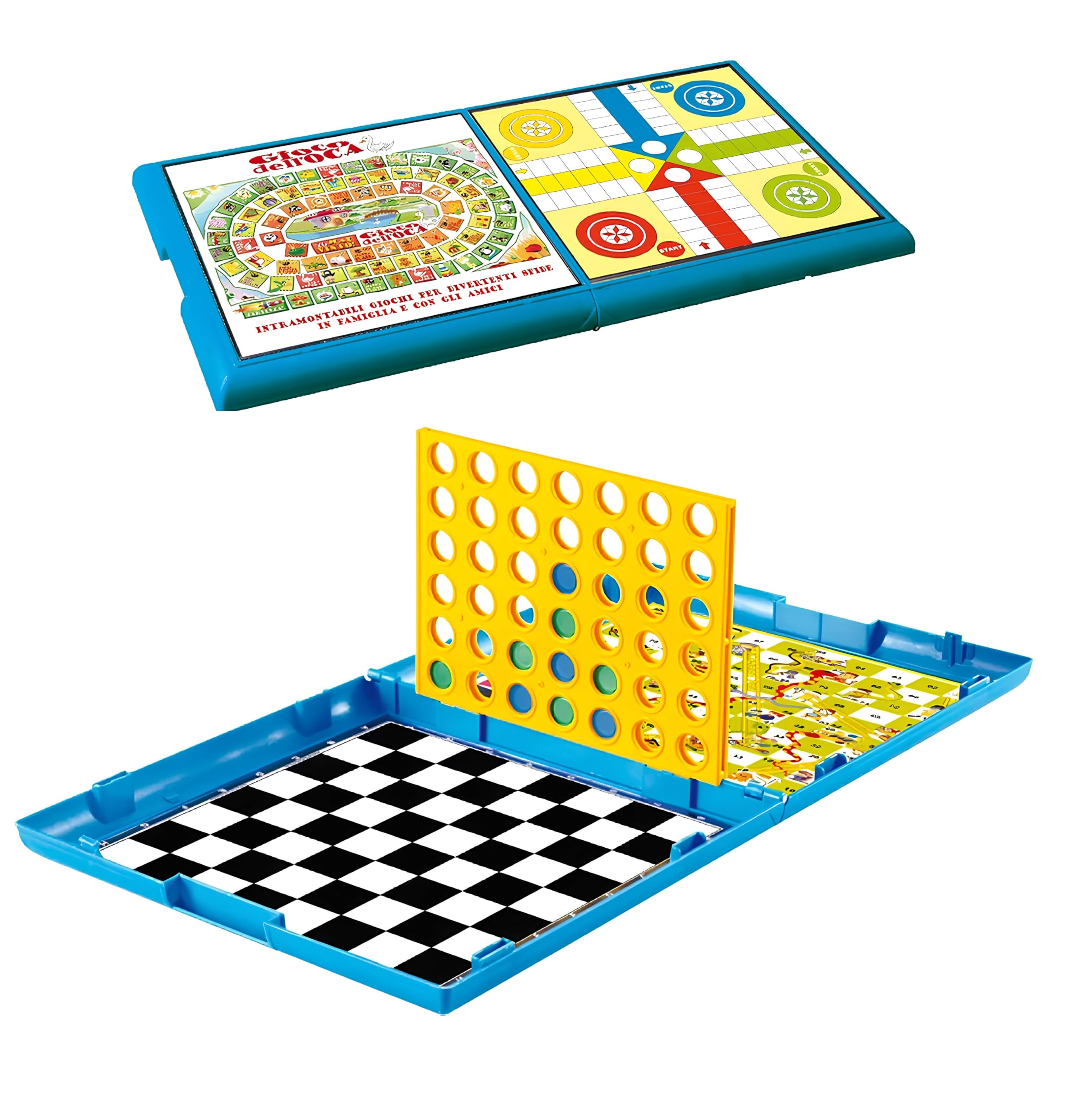 Generico 5-in-1 Mini Games Collecting Board Game Set: Force 4, Goose Game, Dame, Ludo, Ladders and Snakes, Family - Image 2