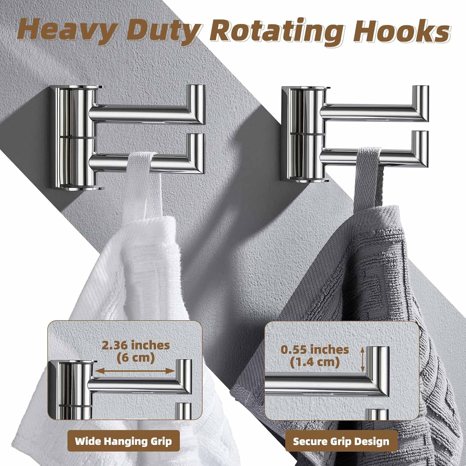 APLusee Chrome Solid Stainless Steel Oval Towel Ring, 304 Stainless Steel Polished Chrome 2 Pack Swivel Towel Hook Bundle, Wall Mount