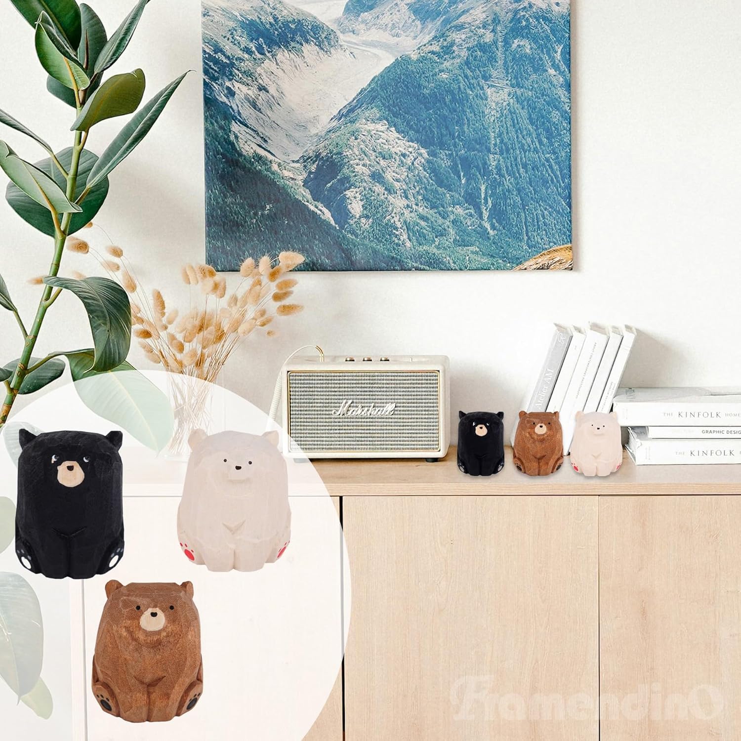 Framendino, 3 Pack Mini Wooden Bear Figurines Home Decor Cute Rustic Animal Statue for Room Black - Image 4