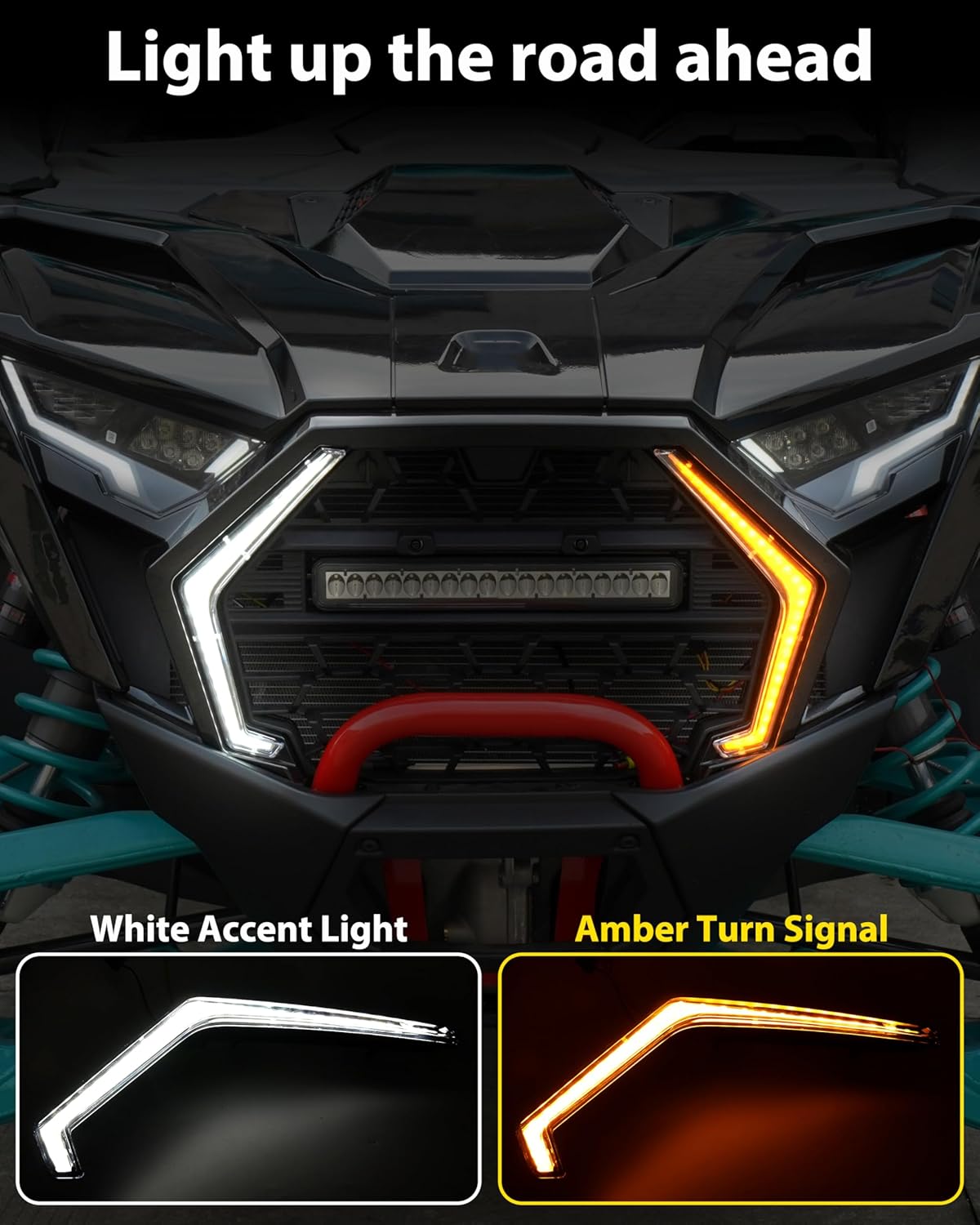 SAUTVS LED Grille Accent Fang Lights for 2025 Polaris RZR PRO XP/R/S Accessories, Waterproof Turn Signal Lights Grill Signature Lamps (One Pair, Replace #2417278, #2417279)