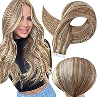 Vista 2 de Full Shine Extensiones de cabello con cinta, 2 paquetes en total de 3.53 oz, 20 pulgadas, color 10 castaño dorado a rubio oscuro 14 + extensiones