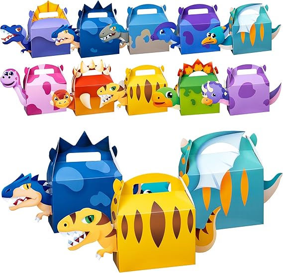 DMIGHT Dinosaur Party Favor Boxes - 20 Pack Dinosaur Theme Goodie Bags For Kids Birthday