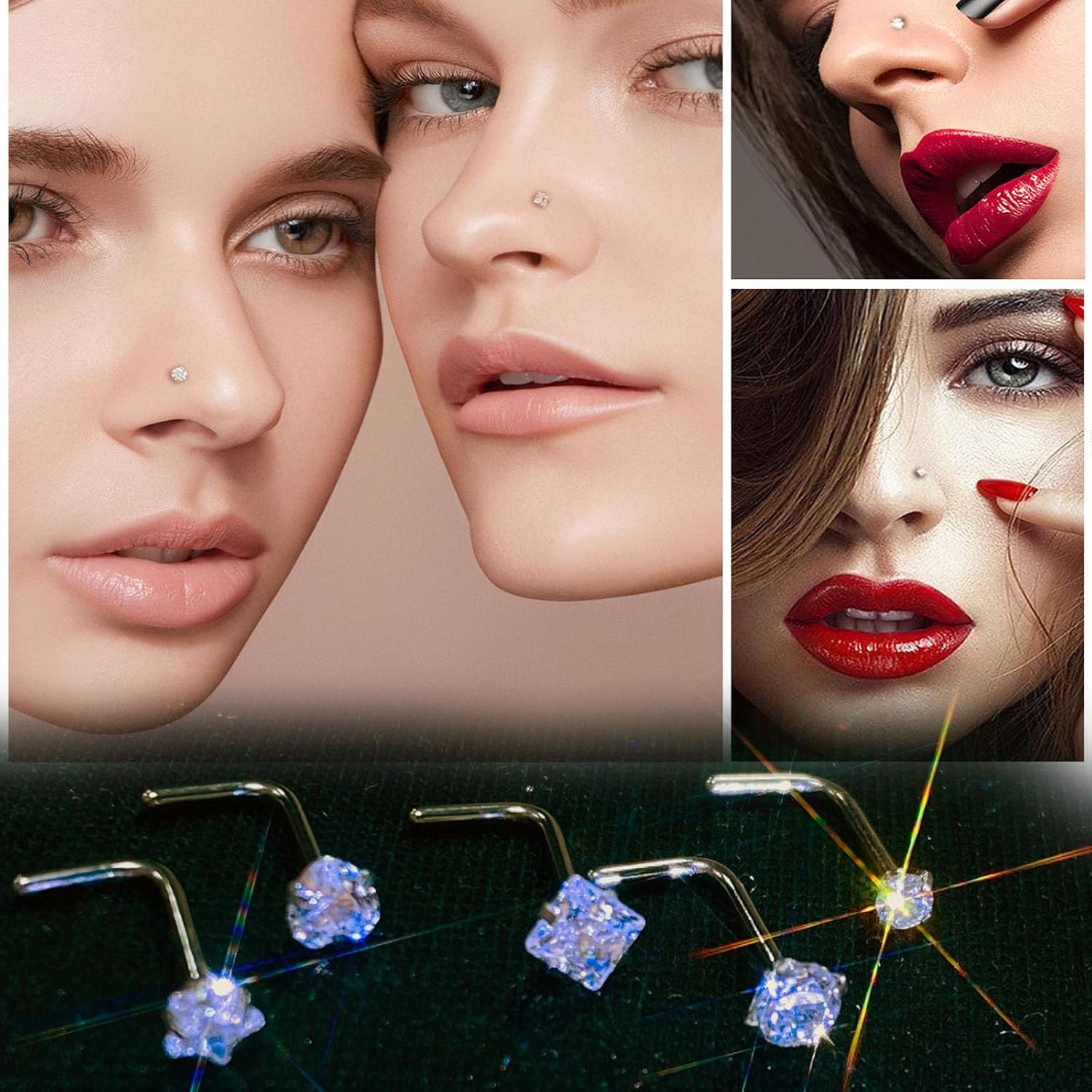 14k Gold Plated Nose Rings Studs for Women 316L Surgical Steel Nose Piercings 22g/20g/18g Gauges 1.5mm/2mm/2.5mm/3mm/3.5mm/4.5mm Sizes - Image 4