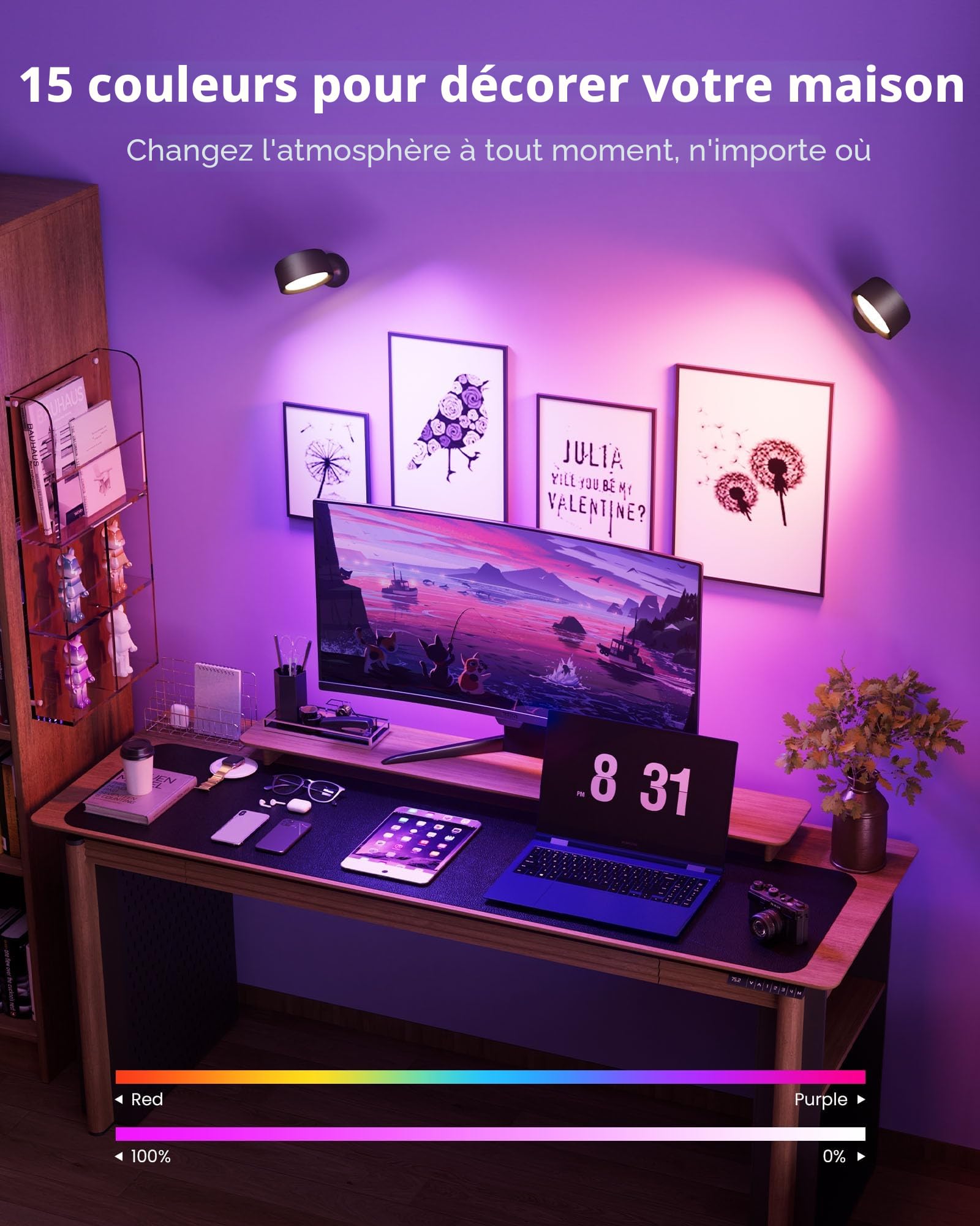 FULEN Applique Murale Intérieure, Lampes Murales LED avec 18 Modes de Couleur, Batterie 8000mAh, Dimmable, Commande Tactile et Télécommande, Applique LED Sans Fil pour Chambre et Salon, 2 Pièces