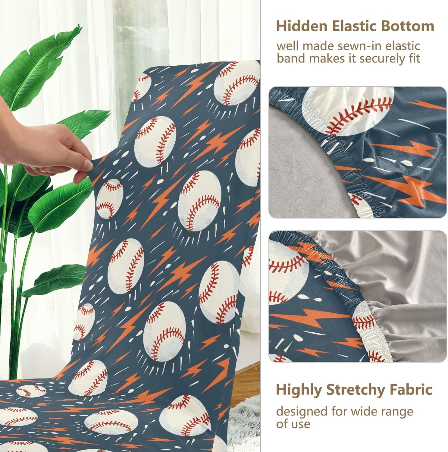 ALAZA Chair Covers for Dining Room, Baseballs with Lightning Pattern Stretch Chair Cover Sets Chair Protector Removable Washable for Ktichen Restaurant Hotel