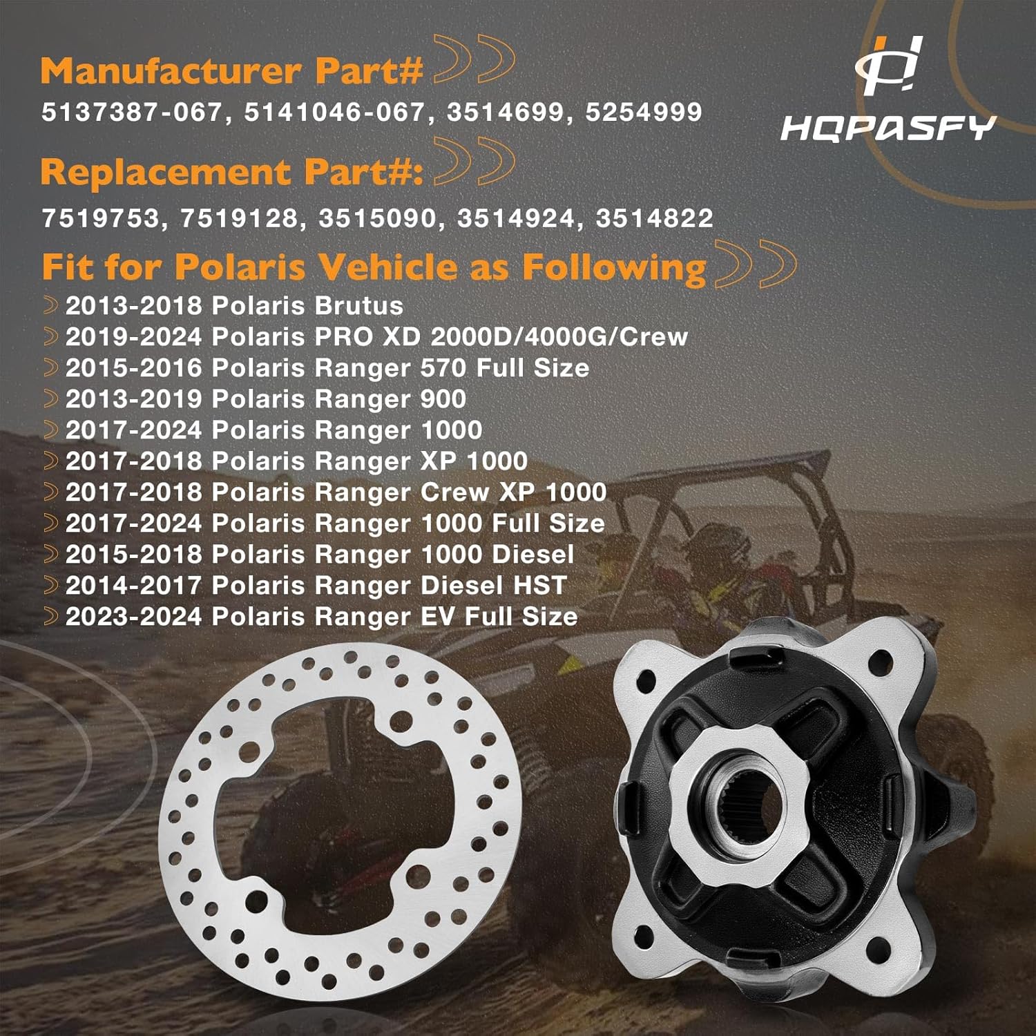 Front Wheel Hub Bearing Studs Brake Disc Kit Compatible with Polaris Brutus Ranger 900 1000 Diesel HST 570-Full-Size