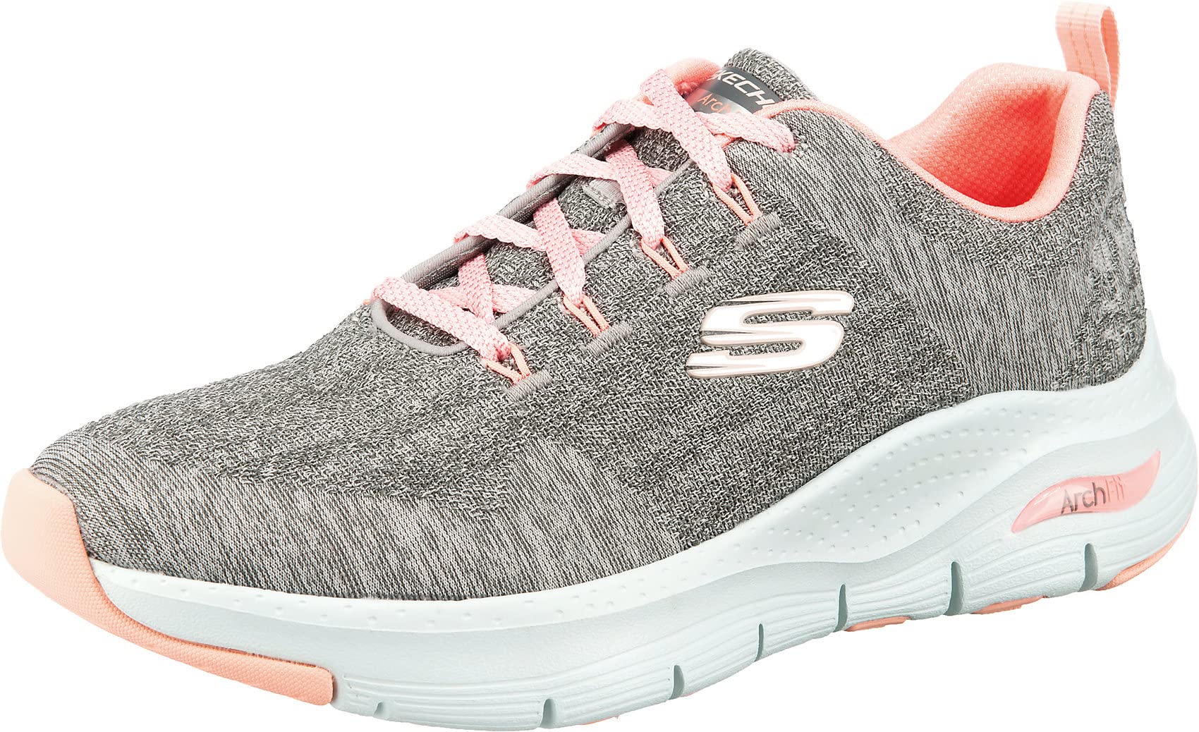 Skechers Arch Fit Comfy Wave, Zapatillas Mujer, Gray Knit/​Pink Trim, 36 Eu