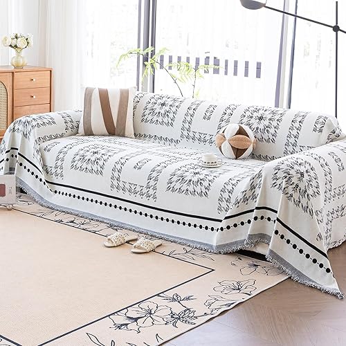 Miniatura 27 de Funda de sofá a rayas, estilo bohemio, funda de sofá para perros, fundas de sofá grandes para sofá biplaza, fundas de sofá de chenilla, lavables