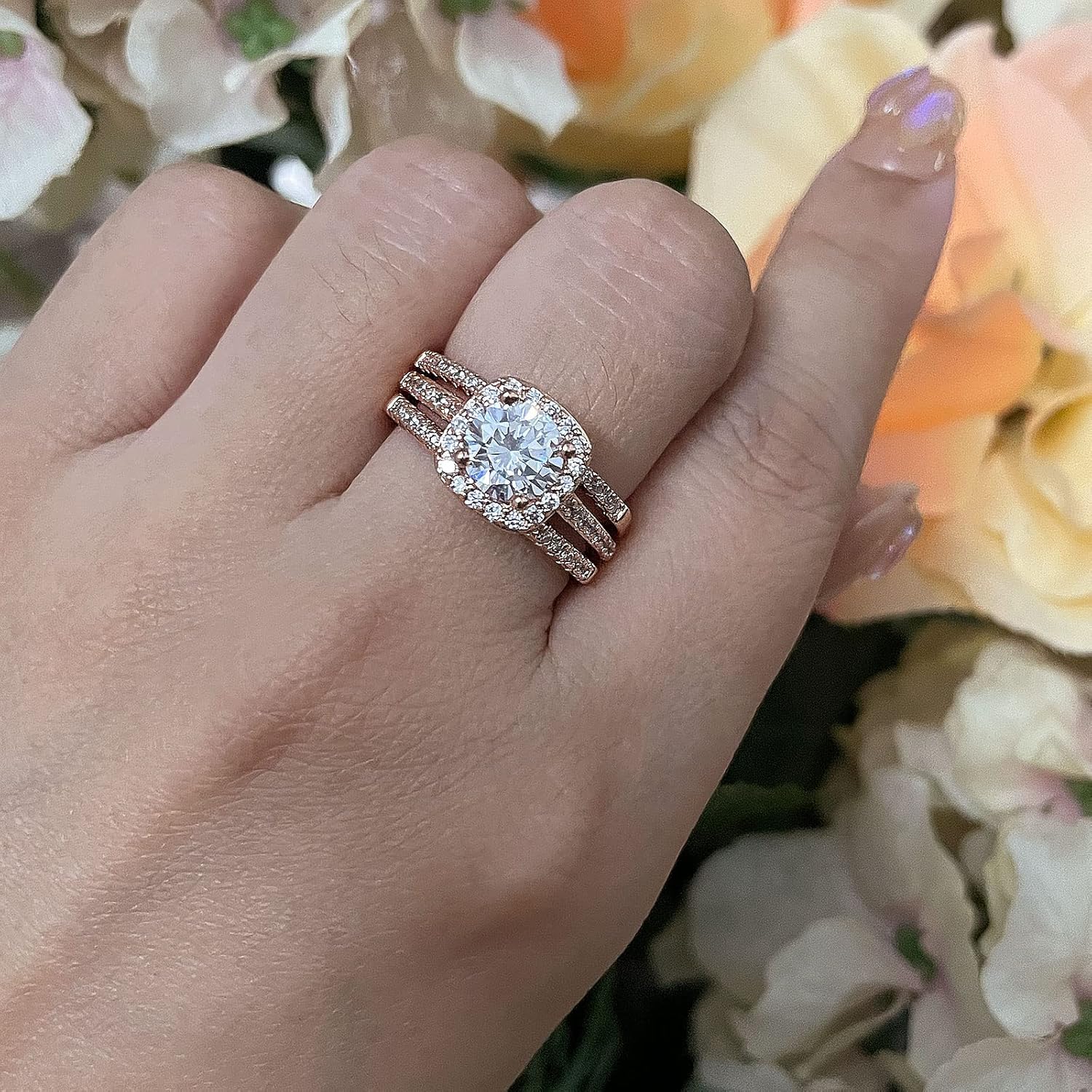 CEJUG Cubic Zirconia Wedding Rings for Women Bridal Ring Set Engagement Bands Halo 2.0Ct Cz Size 4-12 - Image 8