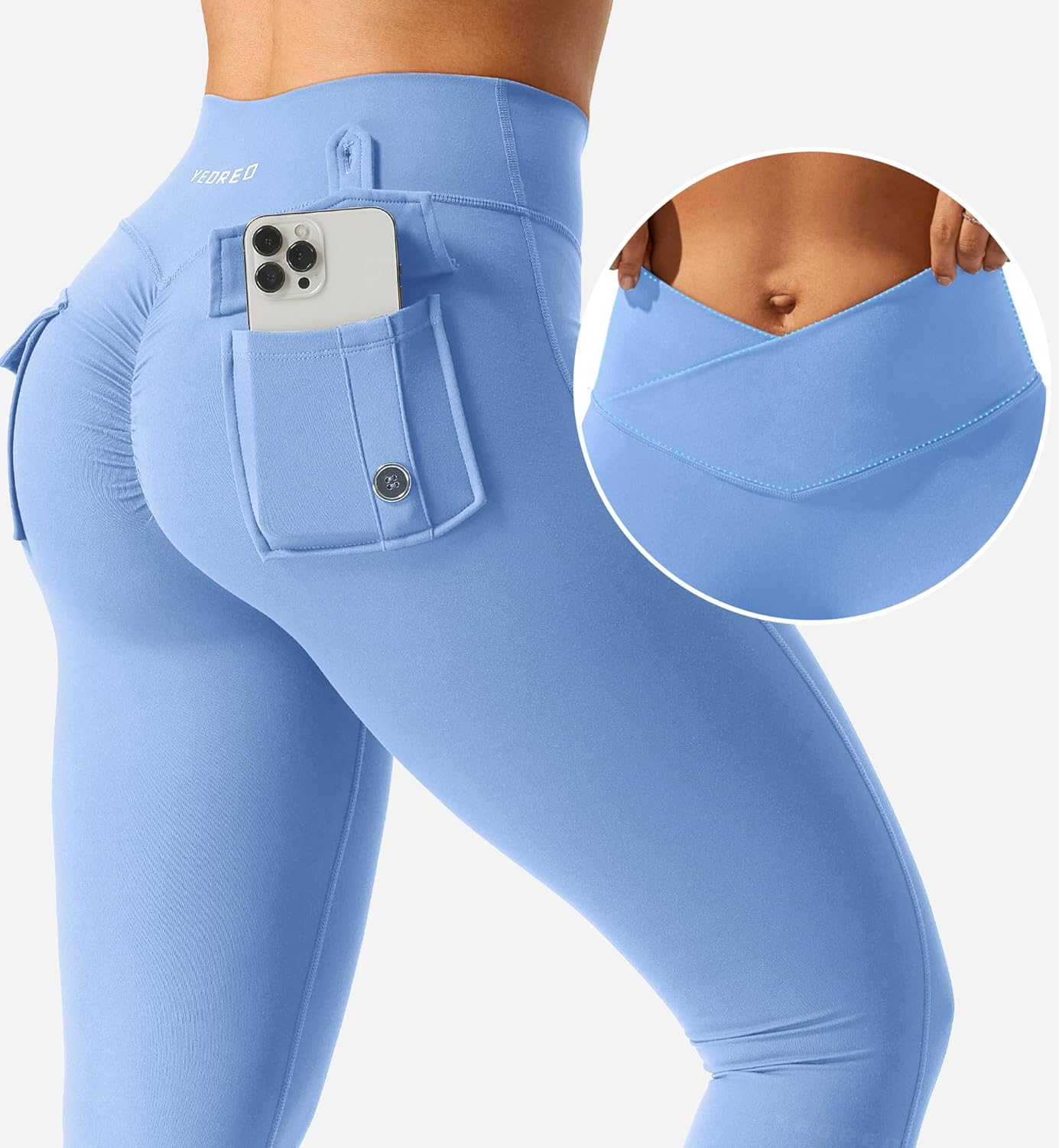 YEOREO CoreFlex Leggings with Pockets for Women Charm Scrunch Workout Leggings V Cross Waist Butt Lifting Gym Yoga Pants - Image 5