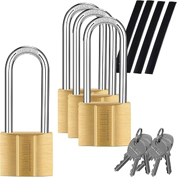 81/40L-4P Long Shackle Keyed Padlock Keyed Alike, Waterproof, Solid Brass Lock for Sheds, Storage Unit, School, Gym Locker, Fence, Toolbox, Hasp, Storage - 40mm L*4