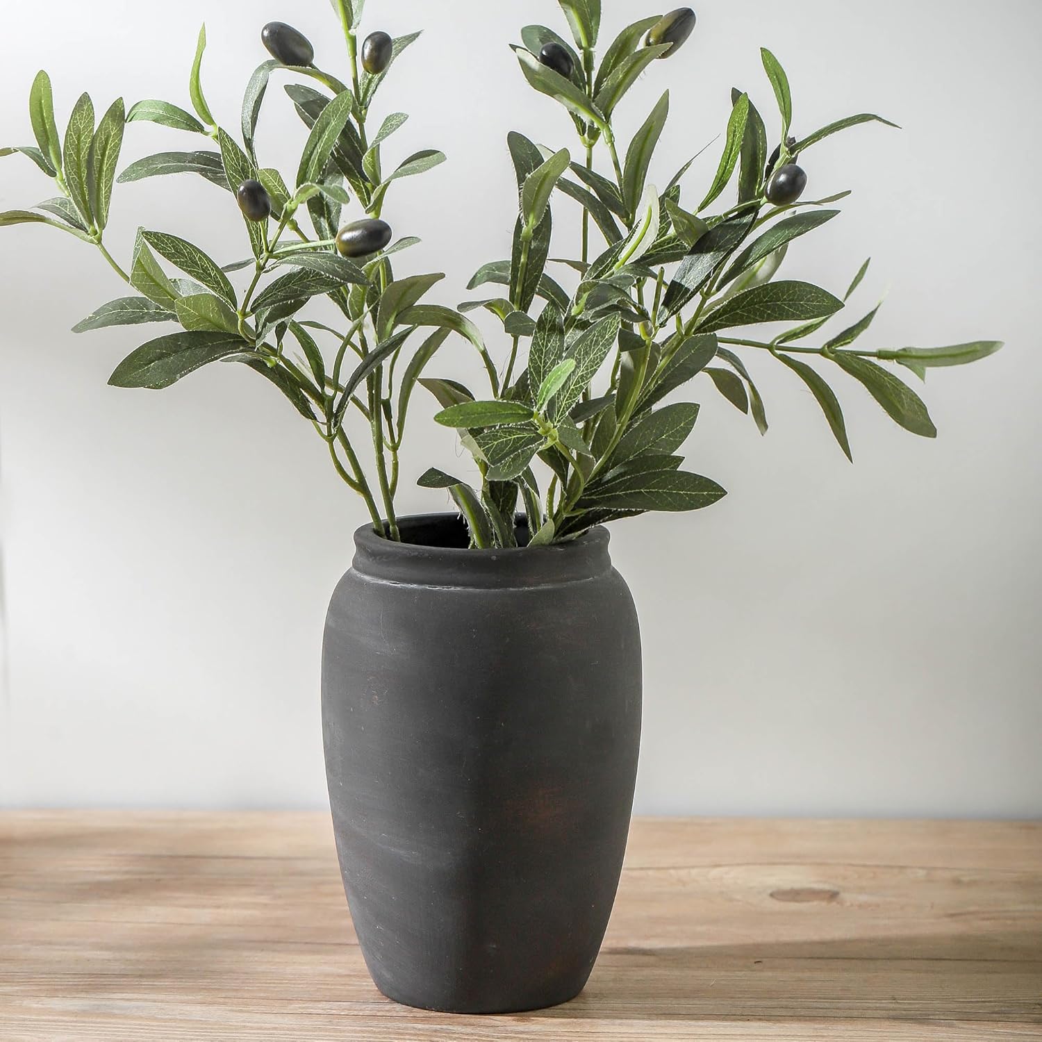 Terracotta Rustic Vase, Farmhouse Decorative Vase Boho Decor, Ceramic Christmas Vases for Home Decor, Table, Living Room, Shelf Decoration, 8.2 Inch - Image 5