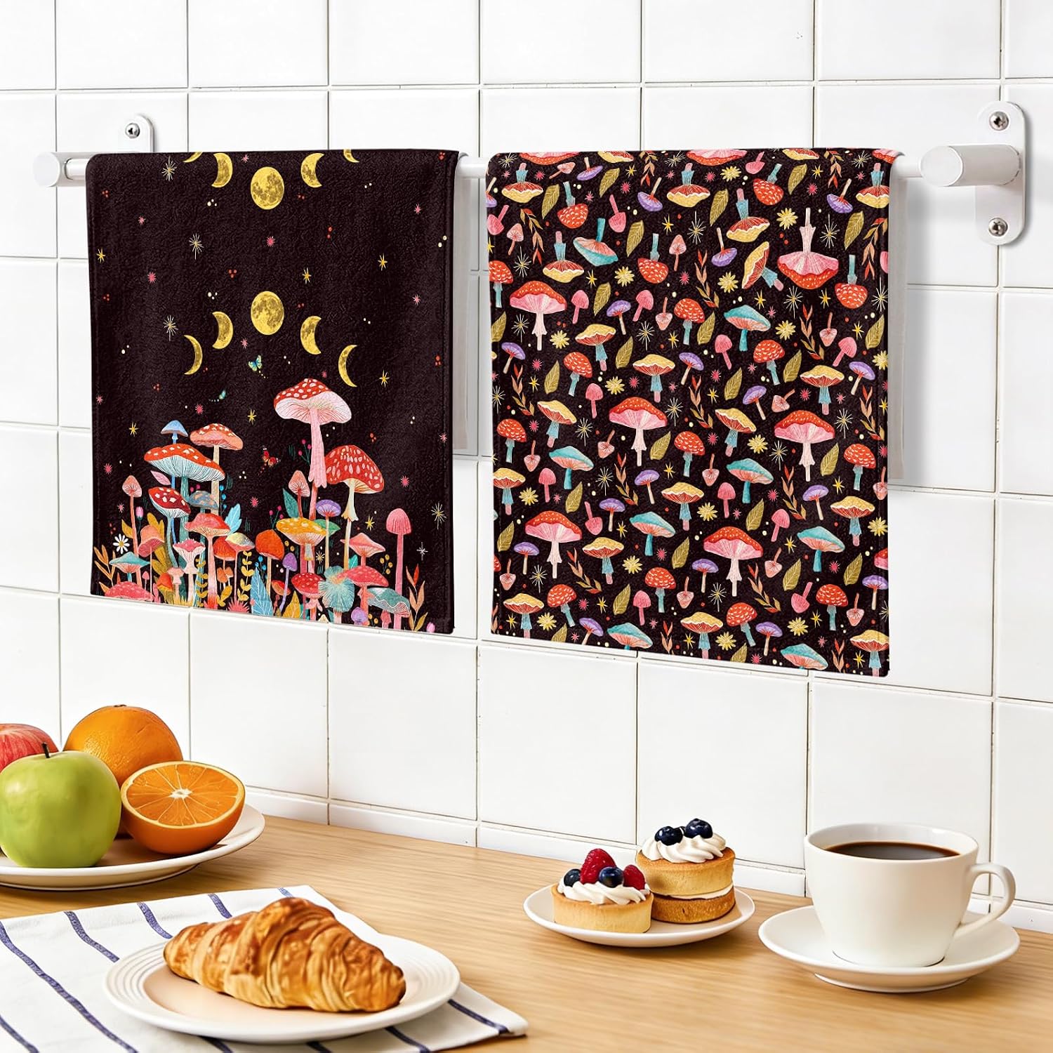 Mushroom Kitchen Towels, 2 Pcs Mushroom Dish Towels, Mushrooms Dish Towels for Kitchen Drying Absorbent, Butterfly Dish Towel Decor Dishcloths Funny Housewarming Gifts for Women