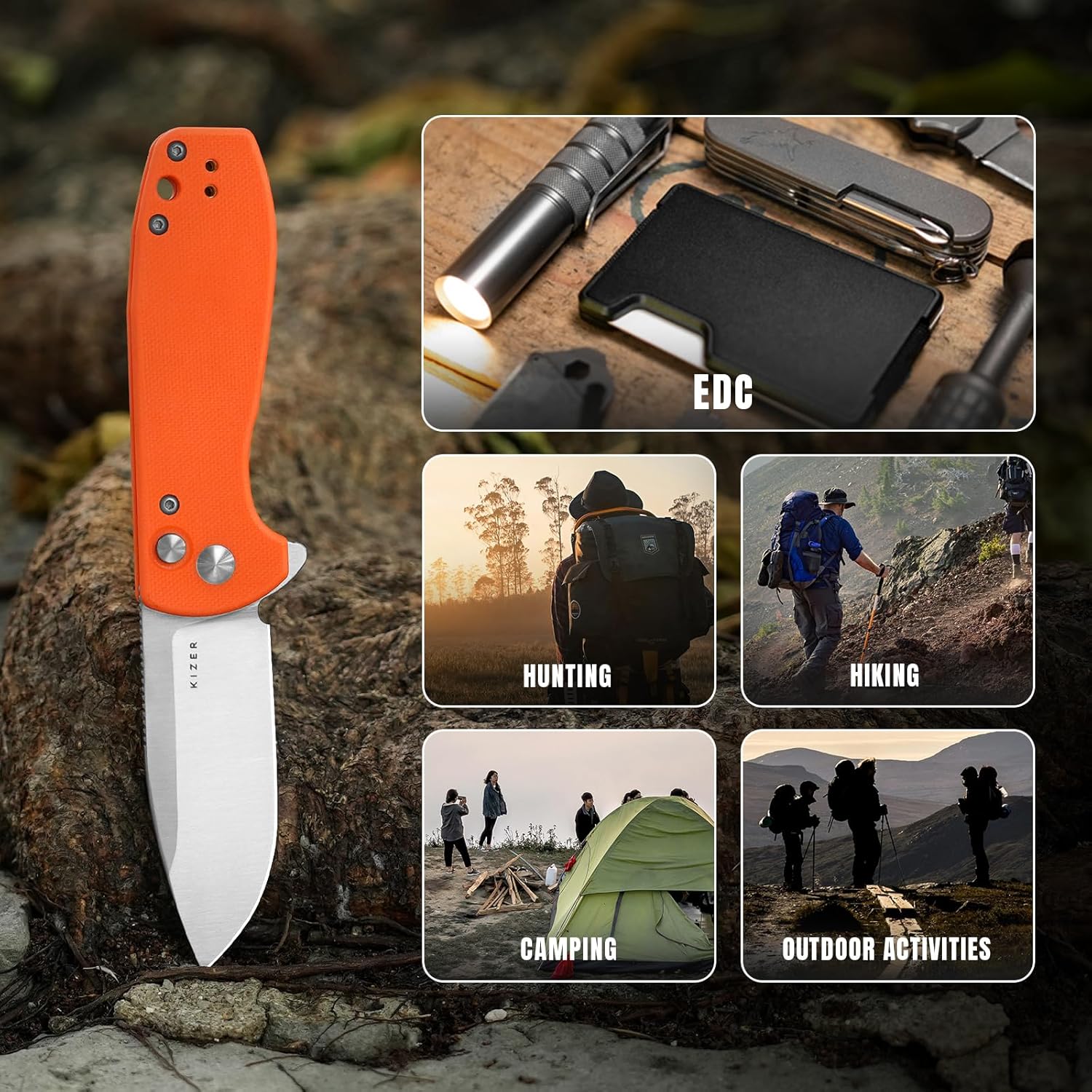 Kizer Amicus Pocket Knife, 2.95” Satin Nitro V Steel Blade Small EDC Knife, G10 Handle Pocket Folding Knife with Reversible Deep Carry Clip, Camping Hunting Pocket Knives for Men Women Gift L3002A4
