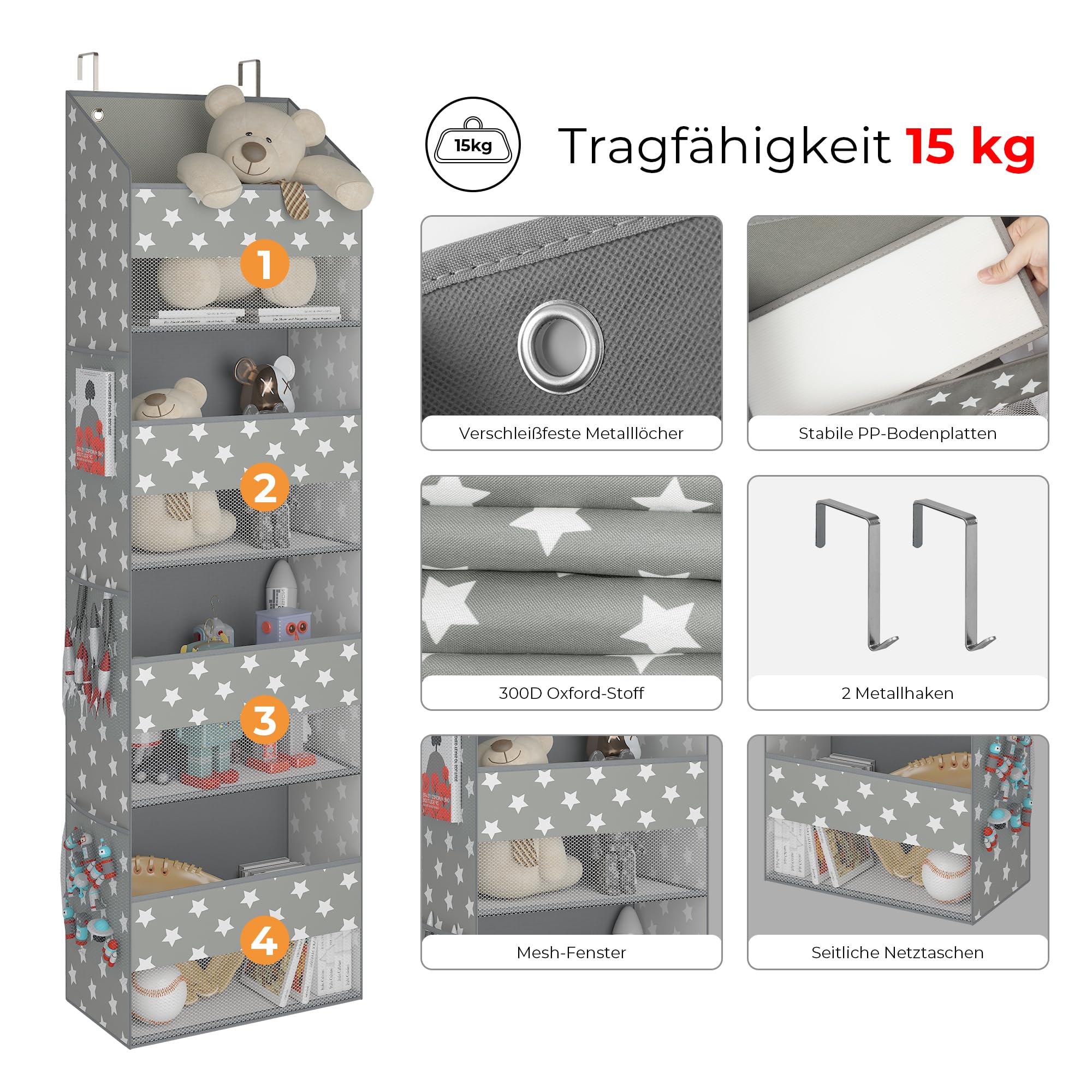 GRANNY SAYS Set di Organizzatore per Armadio a 6 ripiani e Portaoggetti da Appendere con 4 Tasche