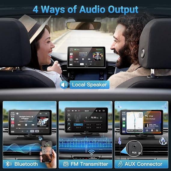 CARPURIDE 7 Inch Carplay Screen for Car,Wired/Wireless CarPlay Screen for Apple CarPlay & Android Auto, Mirror, Siri, Bluetooth, Navigation, External MIC Port, TF Card/USB Playback