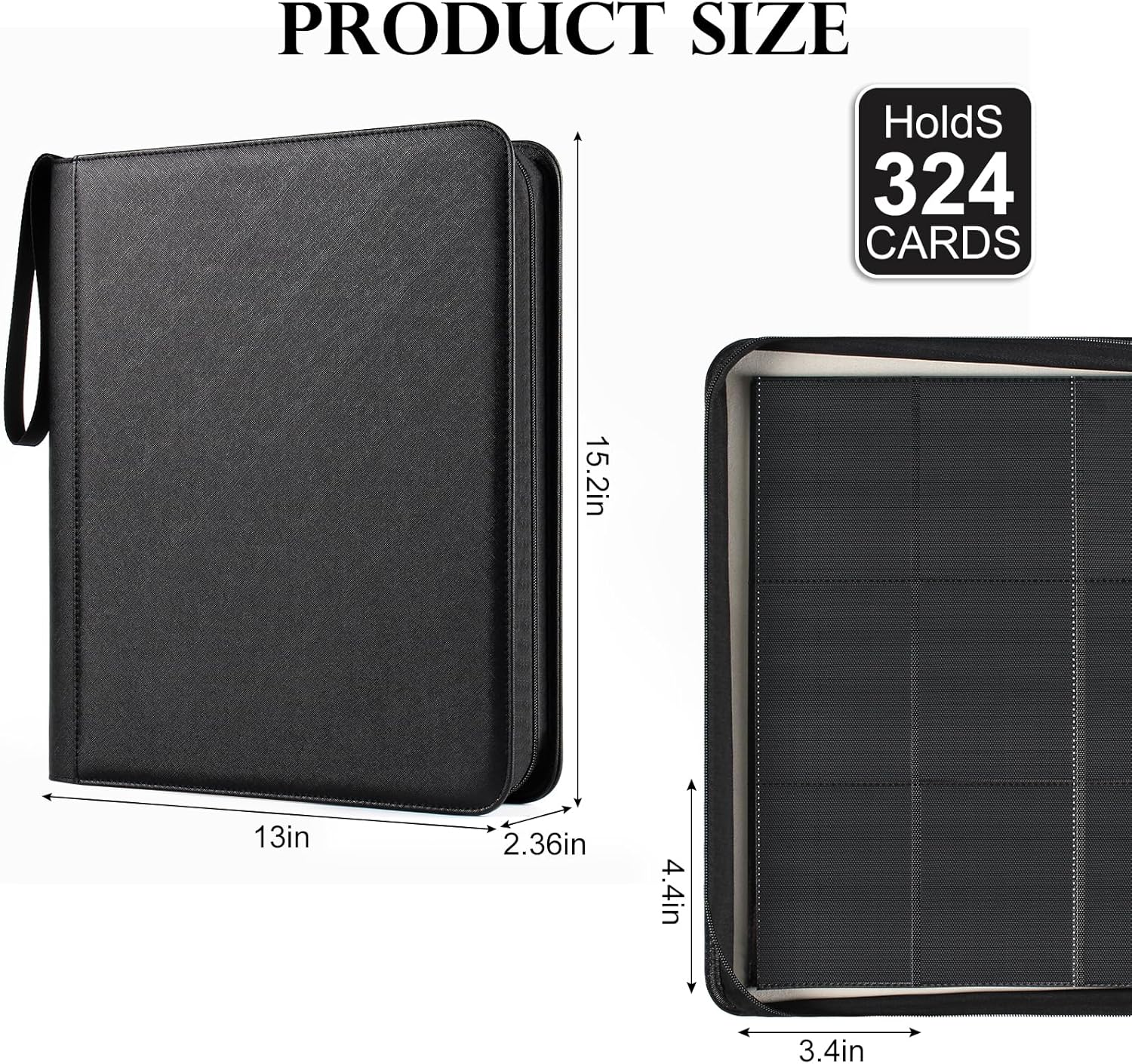 GEAoffice 9 Pockets Top Loader Binder for 324 Cards, Premium PU Leather Side Loading Trading Card Binder for Toploader, Ringless Card Collection Album Holder for 3"×4" Rigid, Black