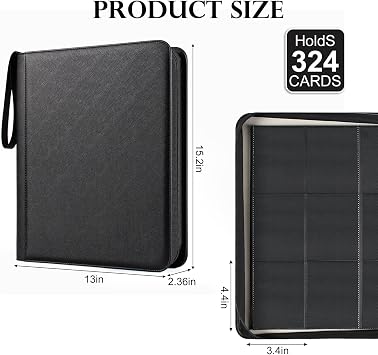 GEAoffice 9 Pockets Top Loader Binder Holds 324 Cards, Zip Closure, Black | Fits 3