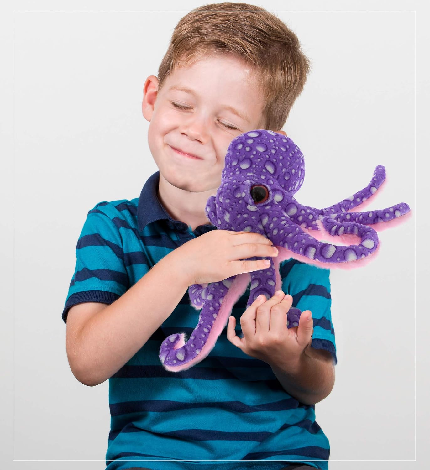 DolliBu Wild Stuffed Animal Soft Plush Collection, Best Buddy Animal Gift for Children, Adorable Nursery Zoo Sea Creature Peekaboo Critters - Purple Octopus 12 in.