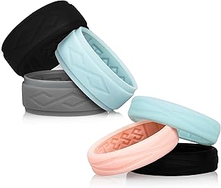 TESS Silicone Wedding Ring Set: TESS 3 Pack of Hypoallergenic Silicone Wedding Bands for Men and Women - Breathable and Flexible Wedding Rings with Stylish Infinity Symbol - Assorted Colors