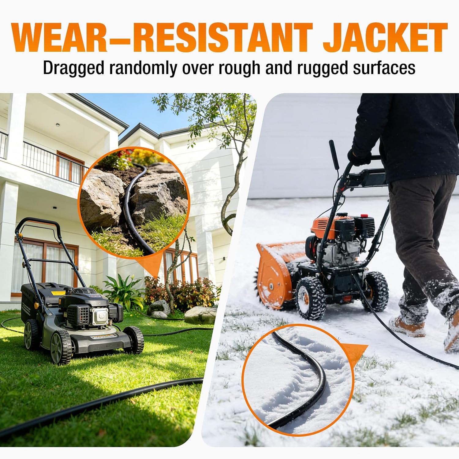 Outdoor Extension Cord 6 FT Waterproof, 12/3 Gauge Heavy Duty 3 Prong Power Cord with Lighted Indicator End, 15A 125V 1875W SJTW, ETL Listed, Great for Lawn/Garden/Home(Black)