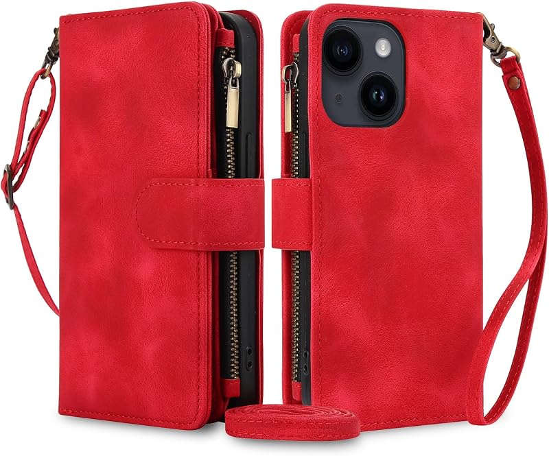 Funda para iPhone 15, función atril, cartera magnética, funda tipo cartera de cuero con tapa y 9 tarjeteros, adecuada para iPhone 15