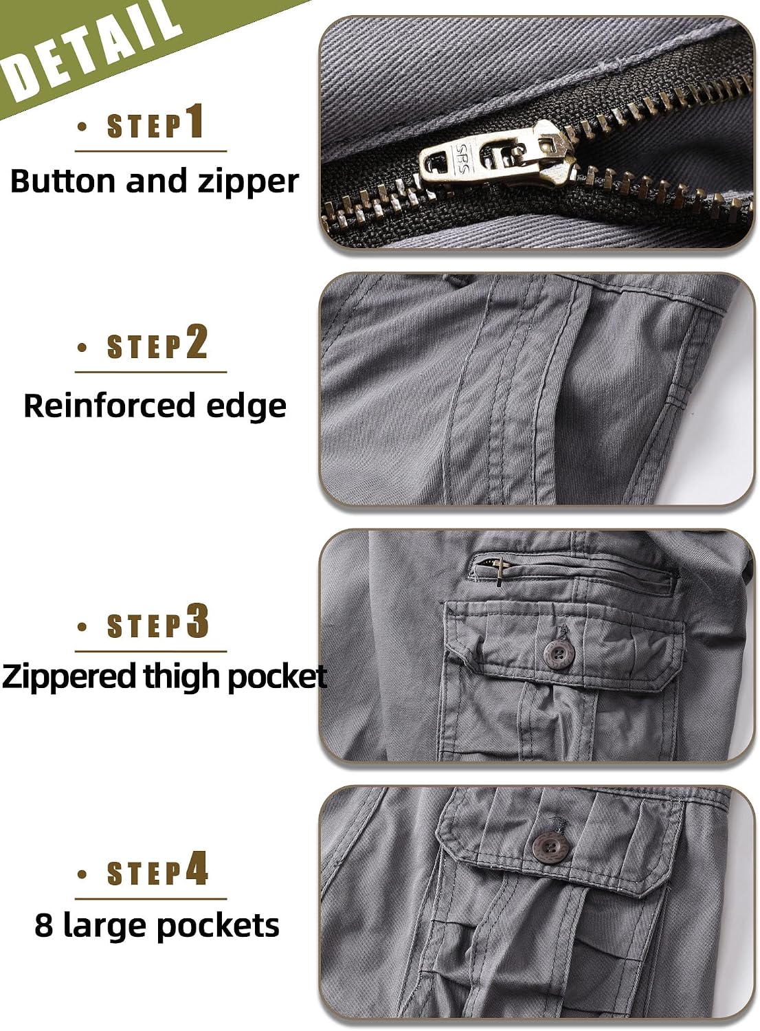 Cargo Short for Men Causal Cotton Ripstop Work Shorts Relaxed Fit Outdoor with Zipper Multi Pockets
