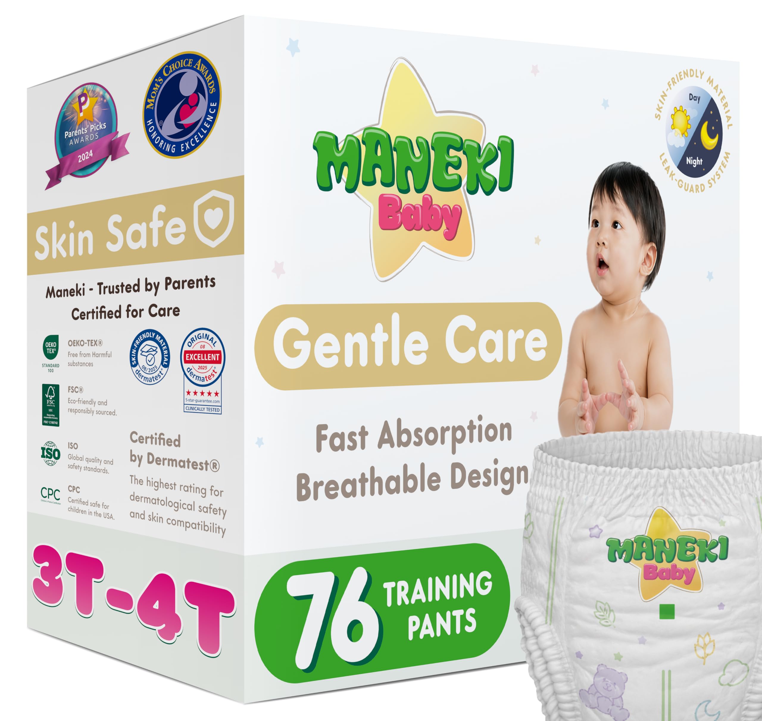 MANEKI Baby Hypoallergenic Potty Training Pants 3T–4T - disposable diapers | Mubboo