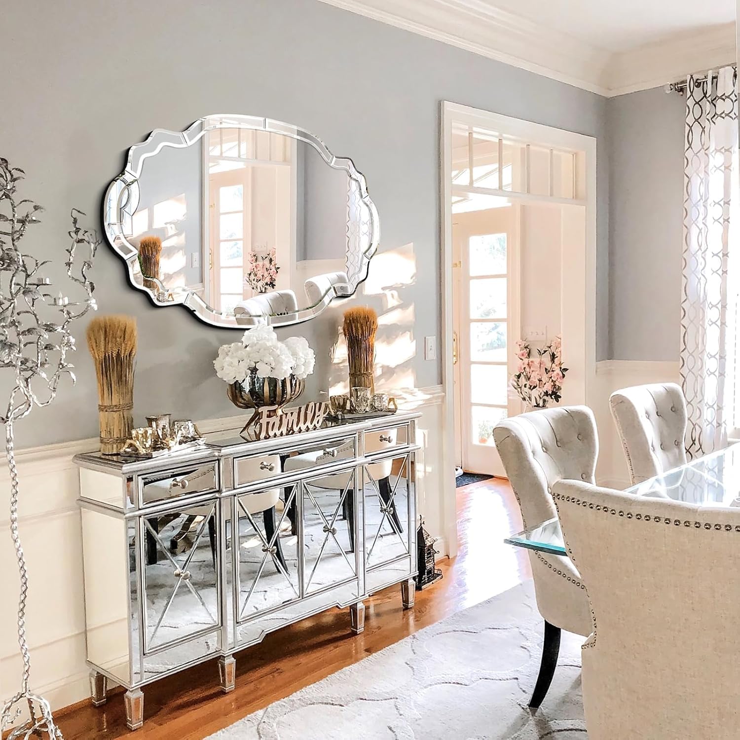 Chende Large Wall Mirrors for Decor, 47''x32'' Rectangle Living Room Mirror with Beveled Scalloped Glass Frame, Modern Decorative Mirror for Bathroom Vanity, Dining Room, Entryway, Fireplace