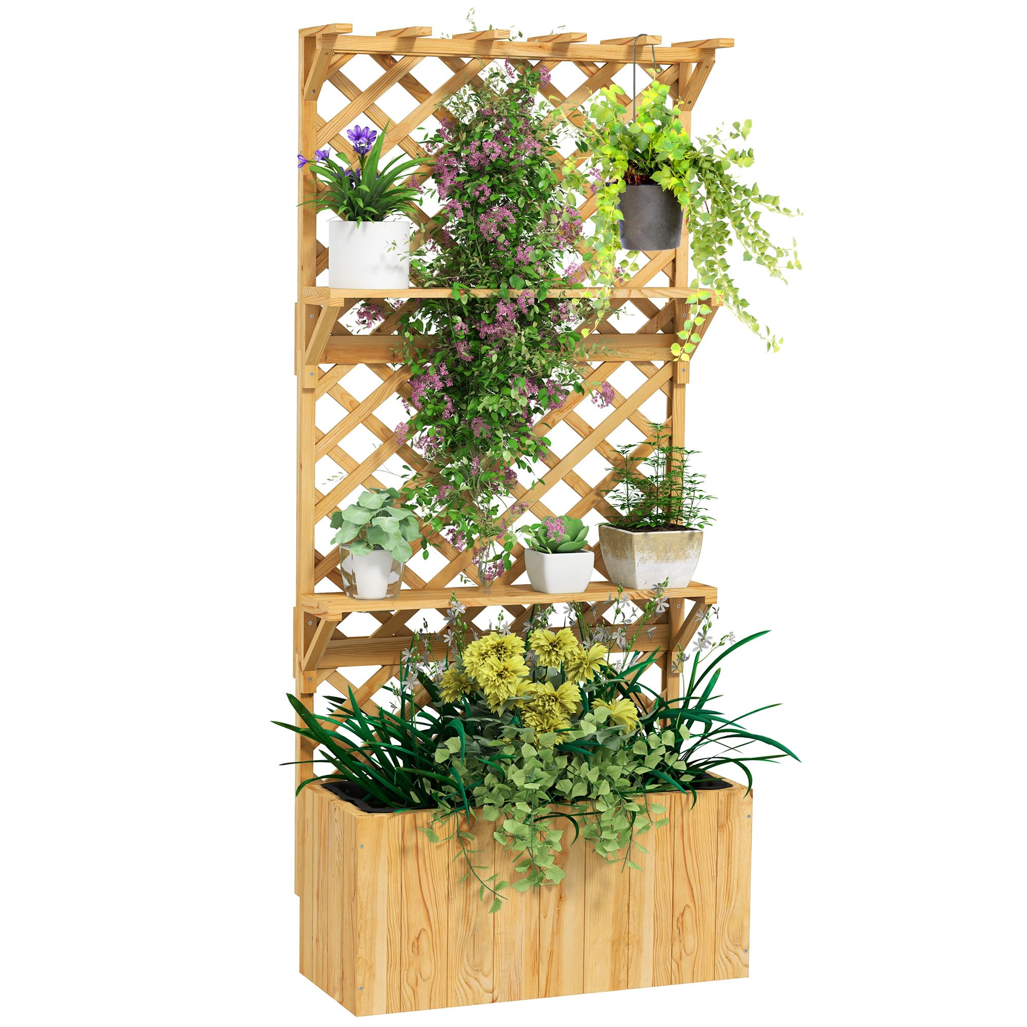 Amazon.com: Outsunny Wooden Planter with Trellis, Raised Garden
