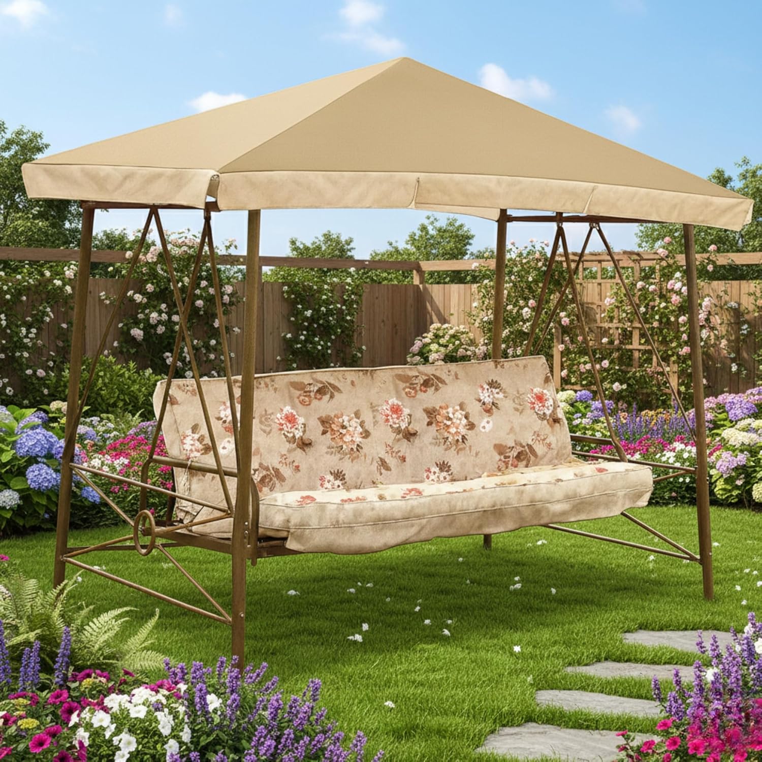 Garden Winds Reinforced RipLock 350 Replacement Canopy Top Cover Compatible with Courtyard Creations Swing Models RUS472W-2007, RUS473S - Beige