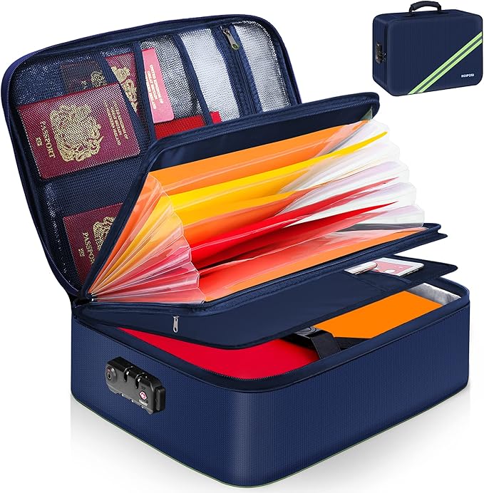 Noiposi 5200℉ Fireproof Document Box, 16.1x 11.4x4.3 Inch Waterproof and Fireproof Document Organizer,Portable Home Travel Safe Storage Box for Legal Size Documents,File and Birth Certificate,Black