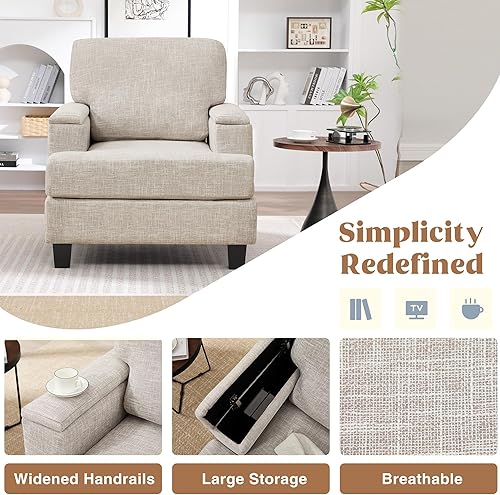 Miniatura 3 de Silla decorativa con reposabrazos, modernas sillas tapizadas para sala de estar, sillón grande cómodo, sofá individual de tela para dormitorio