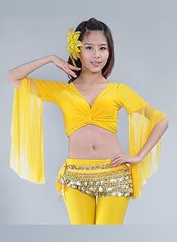 ハナン ベリーダンス衣装 黄色 ベリーダンス衣装コスチューム(yellow黄色）送料無料（S-M/M-L/L