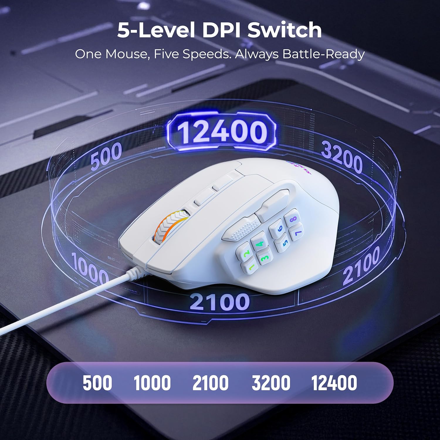 RED SAMURAI Wired Gaming Mouse, MMO Gaming Mouse 12400DPI, 15 Macro Programable Buttons, Ergonomic RGB Wired Mouse with 10 Side Buttons, Stable Grip, Compatible for MMO/FPS/MOBA