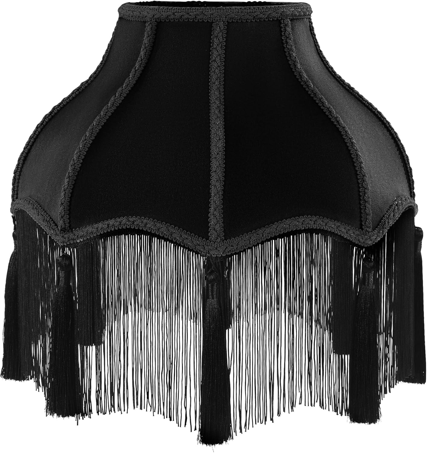 MABOZOO Victorian Lamp Shade, Velvet Vintage Lampshade with Tassel and Fringe, 6.4"x13"x12.3" Bell Shape Scallop Lampshades for Table, Floor and Bedside Lamps (Black)