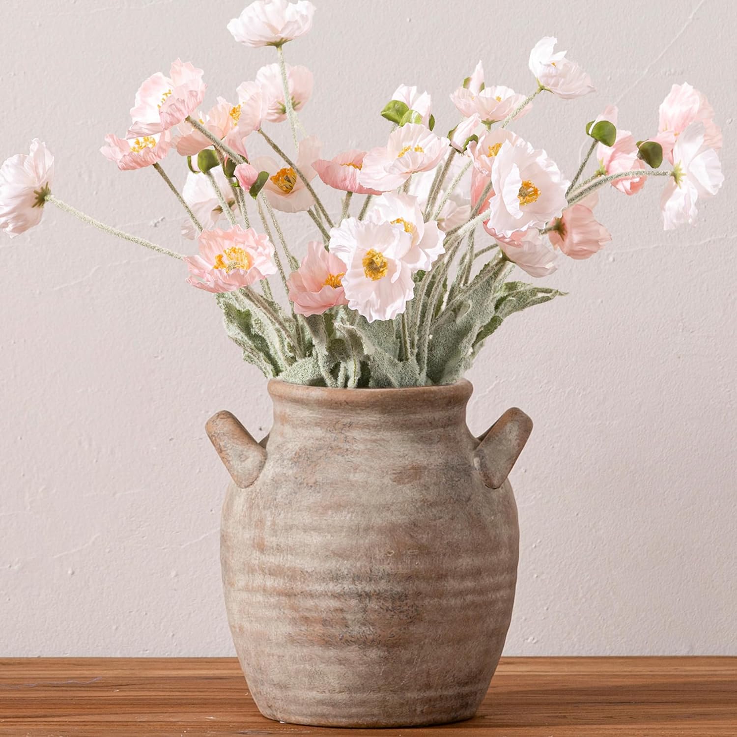 Ceramic Flower Vase Home Decor - Farmhouse Table Vases with Handle Living Room Decoration Vintage Decorative Aesthetic for Shelf Coffee Dining Desk House Bookshelf Fireplace (7.1" Retro) - Image 7
