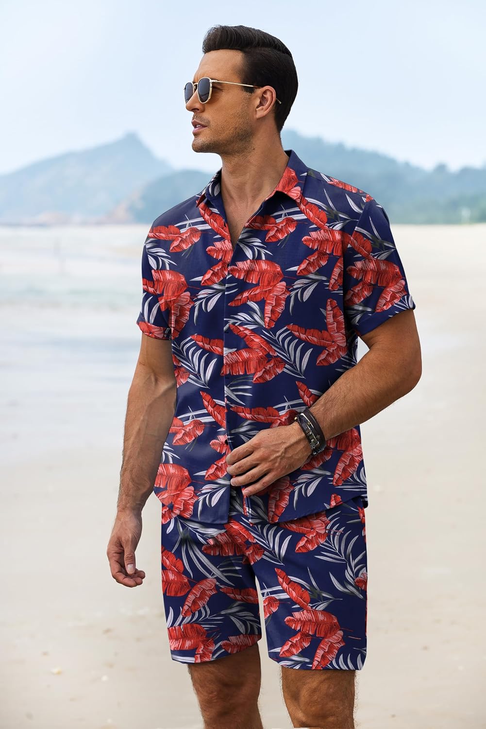 COOFANDY Men's Summer Beach Outfits 2 Piece Short Sleeve Shirts and Shorts Vacation Texture Linen Sets for Men - Image 3