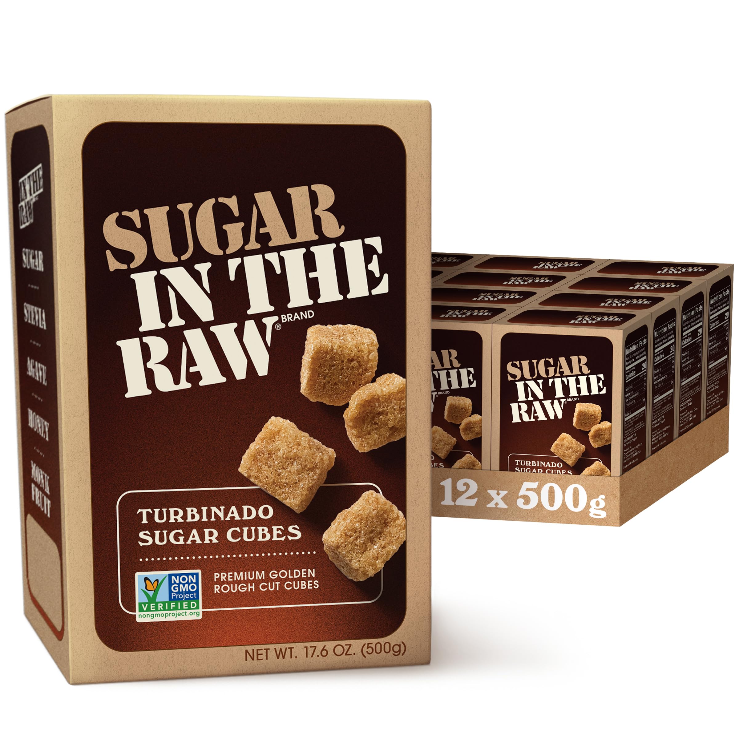 Turbinado Cane Sugar Cubes, 17.6 oz. Box, 12 Pack, Pure, All-Natural Turbinado Sugar, Non-GMO Project Certified, Kosher, Vegan and Gluten Free