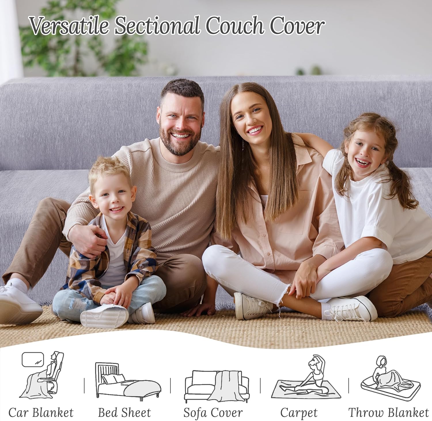 HDCAXKJ Corner Sectional Couch Covers for Dogs L Shape Sofa Cover with Tassel Chenille Super Soft Non Slip U Shaped Couch Cover Blanket Washable Sofa Slipcovers Protector (Silver Gray, 91x276 inch)