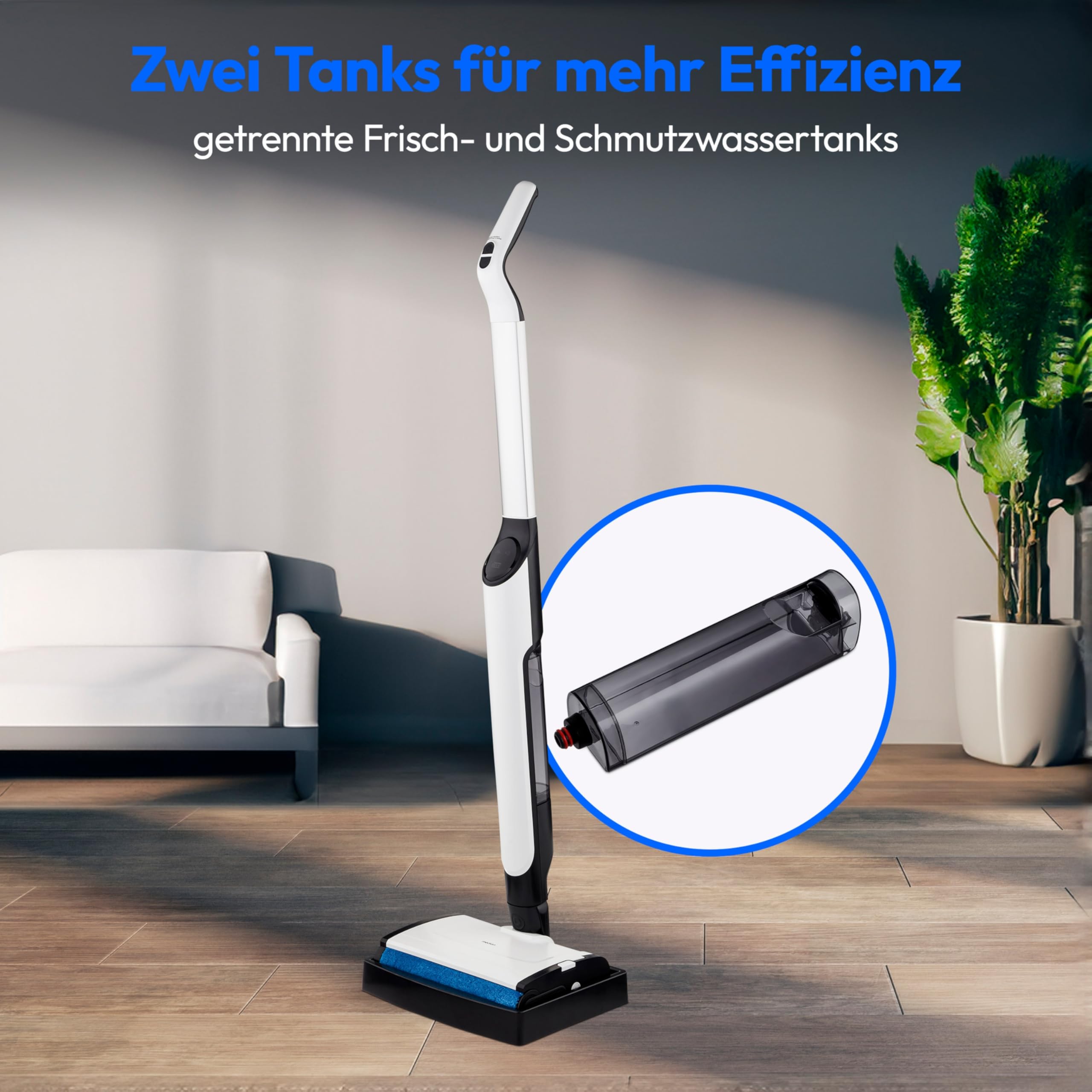 MEDION Bodenwischer elektrisch H09 (elektrischer Wischmopp & Bodenreiniger, kabellose Bodenreinigung, getrennter Frischwasser & Schmutzwassertank, bis zu 45 Min., Bürstenrolle für Hartböden)