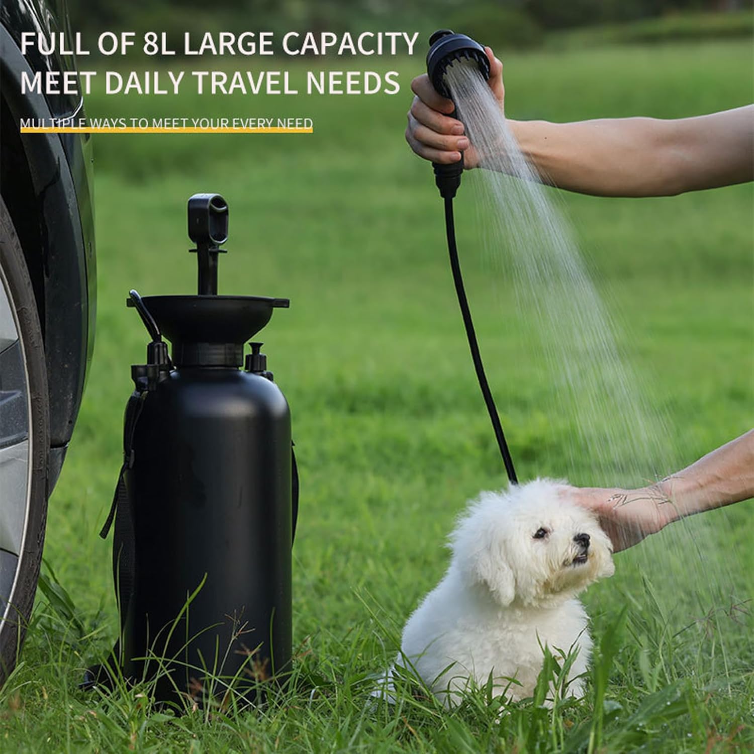 Portable Shower, 8l Insulated Portable Shower Pressure Sprayer with Base, Black - 10 Spray Modes, 9.84ft Hose, Dog for Camping, Hiking, Beach, Pet Grooming & Rv Adventures