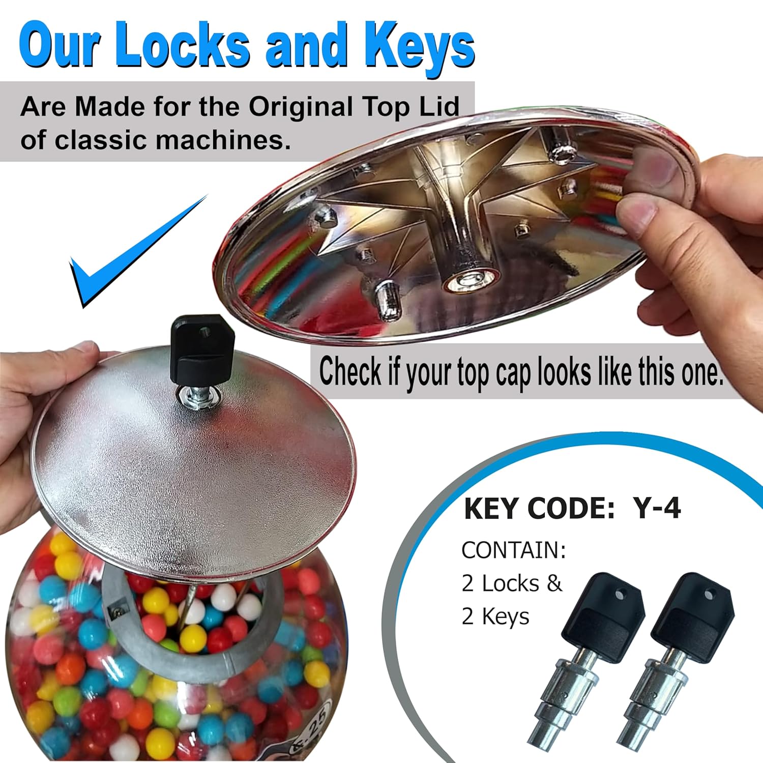 Locks & Keys Classic Gumball Machine Vending Machines Top Lid Tubular