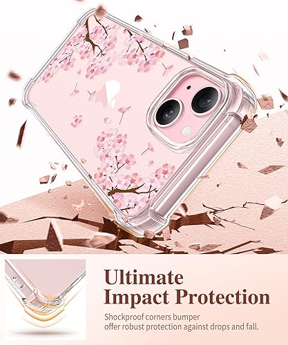 Miniatura 4 de GVIEWIN Funda 3 en 1 diseñada para iPhone 15 Plus de 6.7 pulgadas, con protector de pantalla + protector de cámara con flores transparentes no