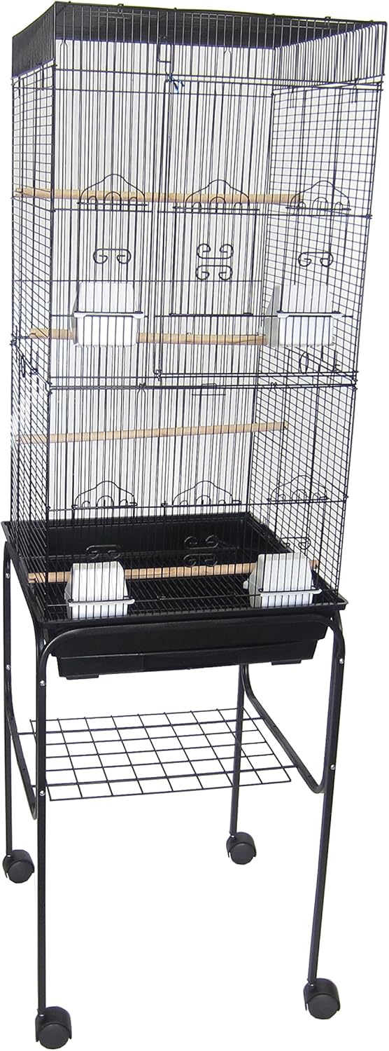 YML 6824 3/8 Bar Spacing Tall Flat Top Bird Cage with Stand, 18 x 14/Small, Black