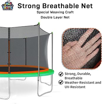 Jump Tastic Trampoline Trampoline Net Replacement with 6 PoleCaps, 12 ft 14 ft 15 ft Trampoline Net Round Safety Trampoline Net UV-Resistant Weather-Resistant Breathable Durable Net(Not Include Poles)