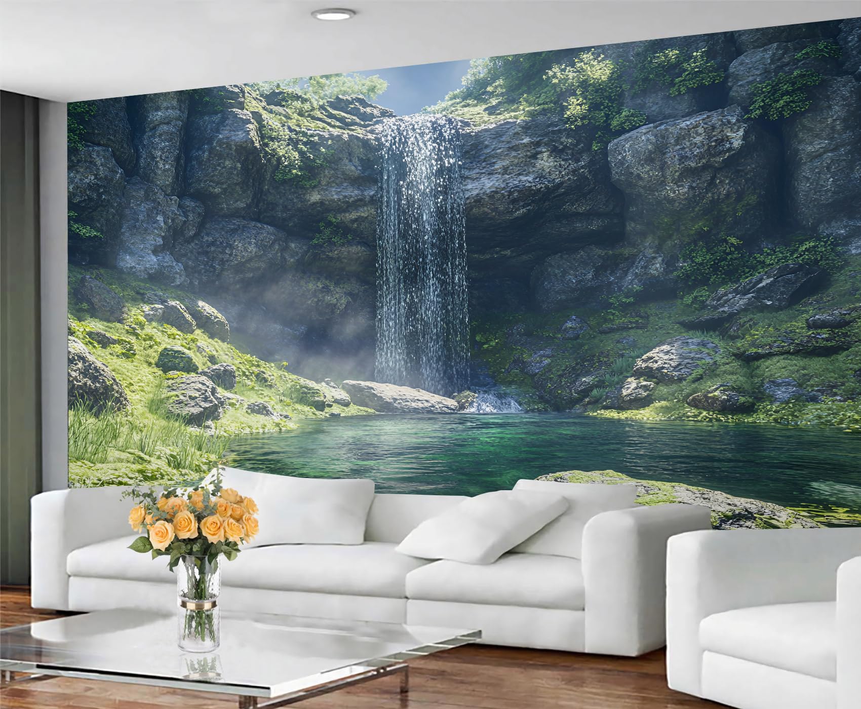 GIVLWF Wallpaper - Waterfall Home Decor & Mural, Nature Landscape Bedroom Wallpaper, Wall Paper for Living Room, Large Wall Mural - Not Self-Adhesive, Spring Waterfall — image 1
